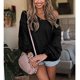 thumbnail image 3 of Tops De Manga Larga Con Cuello En V, Blusas Informales De Color Puro Para Mujer, Dobladillo Con Volantes, Manga Abullonada, Elegante Para Club Para Vacaciones Para Dama EOTVIA XL negro, 3 of 6
