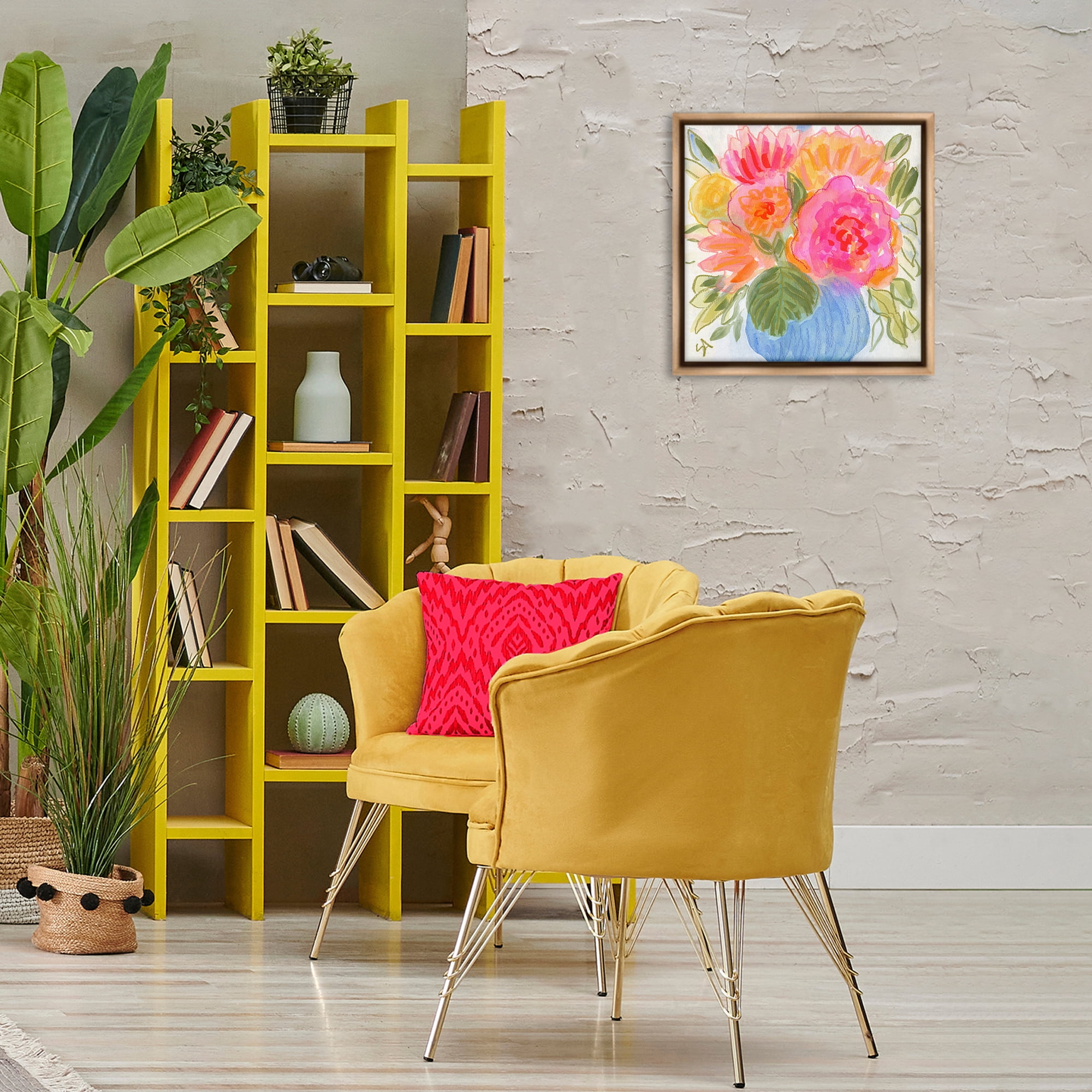 Stupell Industries Full Blossoms Bouquet Plants & Flowers Painting Brown Floater Framed Canvas Art Print Wall Art, 18 x 18