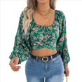 thumbnail image 2 of Top Corto Floral para Mujer, con Escote Cuadrado y Lazo en la Espalda, Sin Espalda. Verde L, 2 of 9