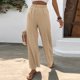 thumbnail image 3 of Pantalones Pantalones básicos para mujer, pantalones largos holgados de verano, traje diario de Color sólido arrugado Ygjytge Caqui T 3EG para Mujer, 3 of 6