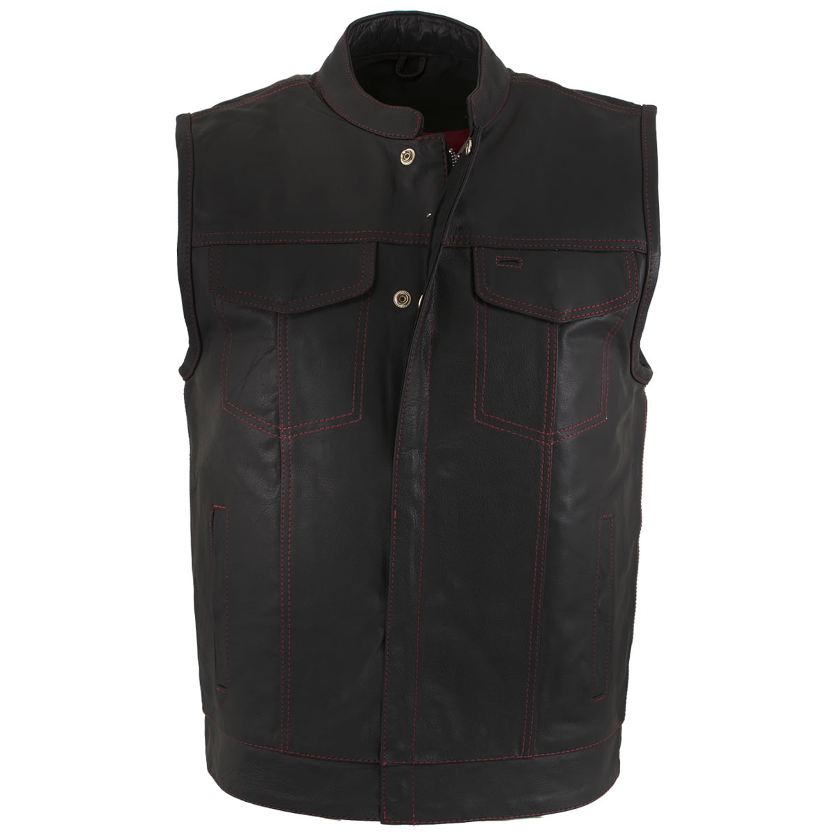 12X-Large Xelement XS6665 Old Glory Mens Leather Vest with Red Stitching and USA Inside Flag Liner