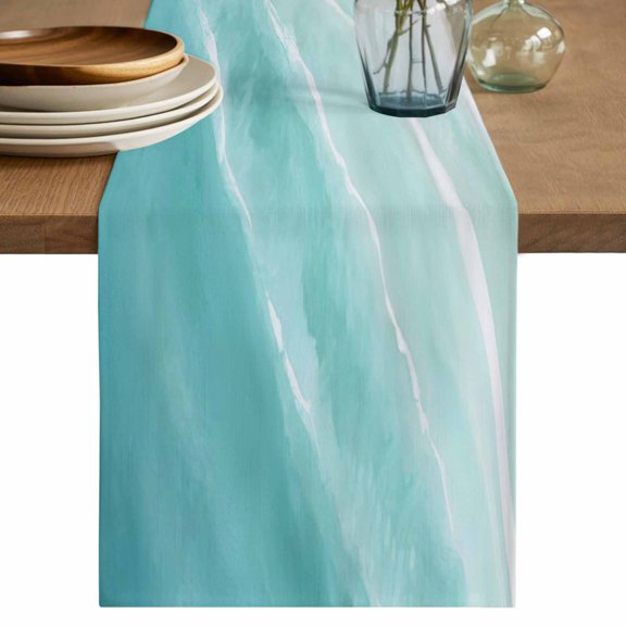 Teal Blue Waves Coastal Table Runner 72 Inches, Summer Beach Ocean Seaside Bed Runner Dresser Scarves Tabletop for Indoor Outdoor Parties/Ceremony/Banquet, 18" x 72"