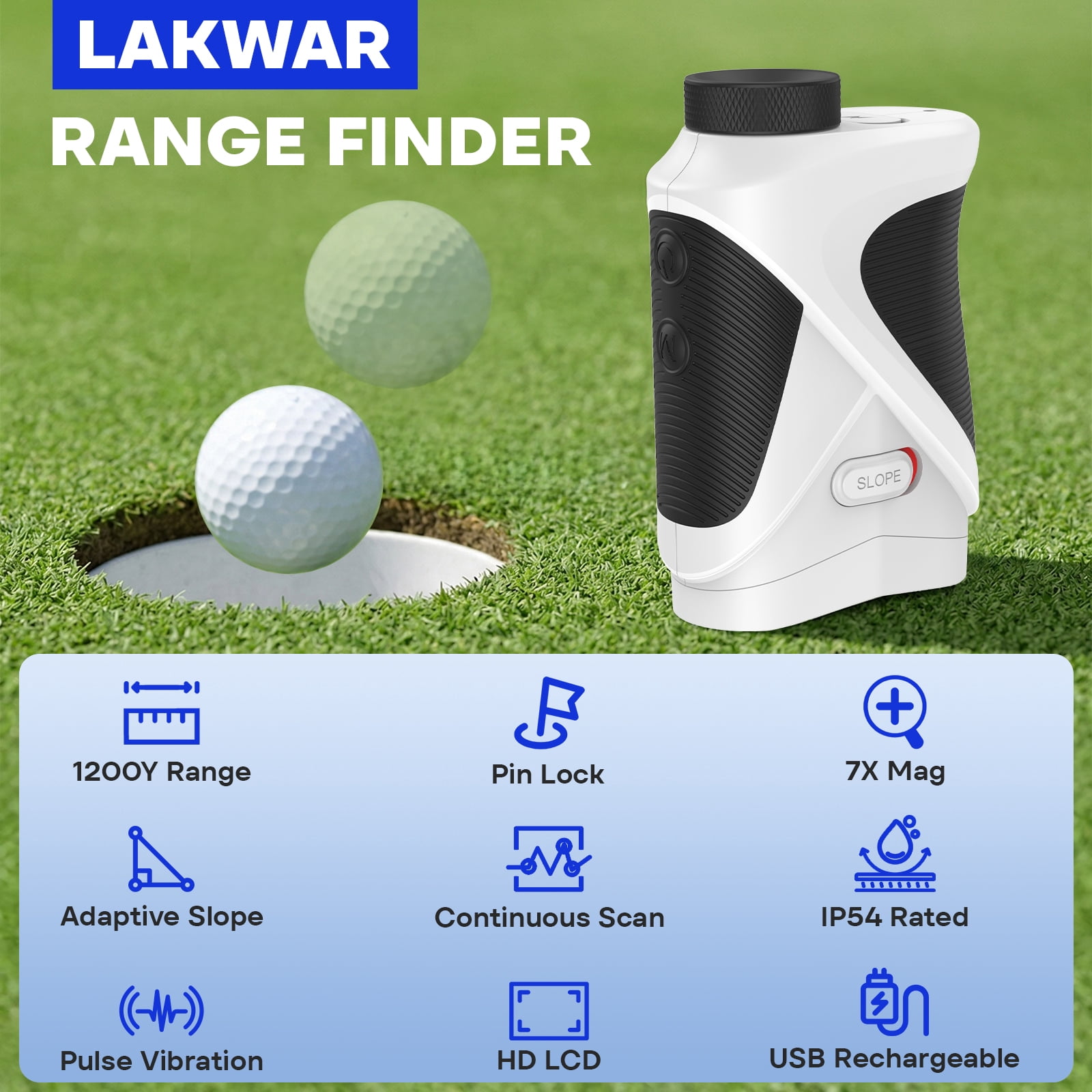 Golf Rangefinder with Slope, 1200 Yards Range Finder for Golf/Huntingm7X Magnification with Flag Pole Locking Vibration, Golf Gifts Pcs
