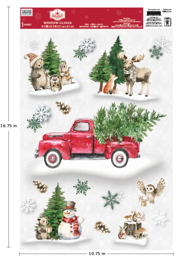 Holiday Time 1 Sheet Christmas Window Clings, Rustic Christmas