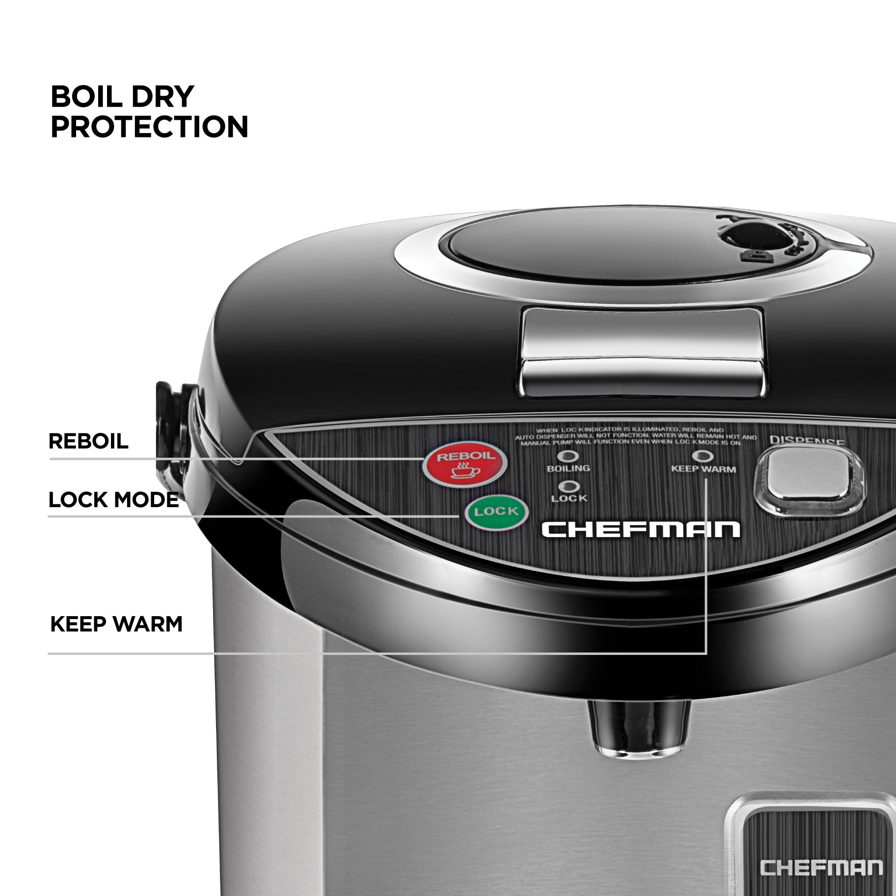 Chefman Electric Hot Water Pot Urn w/ Manual Dispense Buttons, Safety Lock,  Instant Heating for Coffee & Tea, Auto-Shutoff/Boil Dry Protection