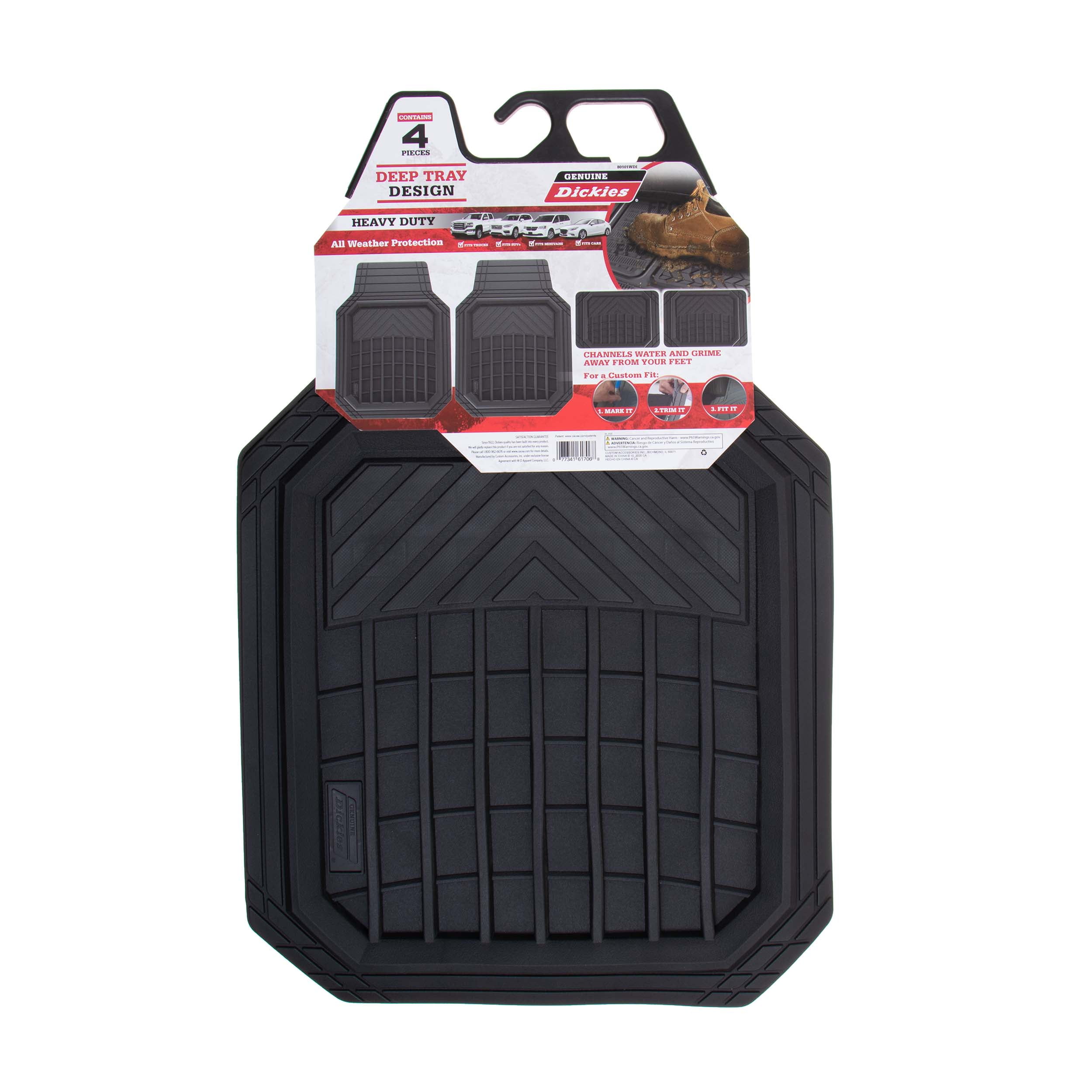 Genuine Dickies 4 Piece Heavy Duty All Weather Floor Mats Black, 80333WDI