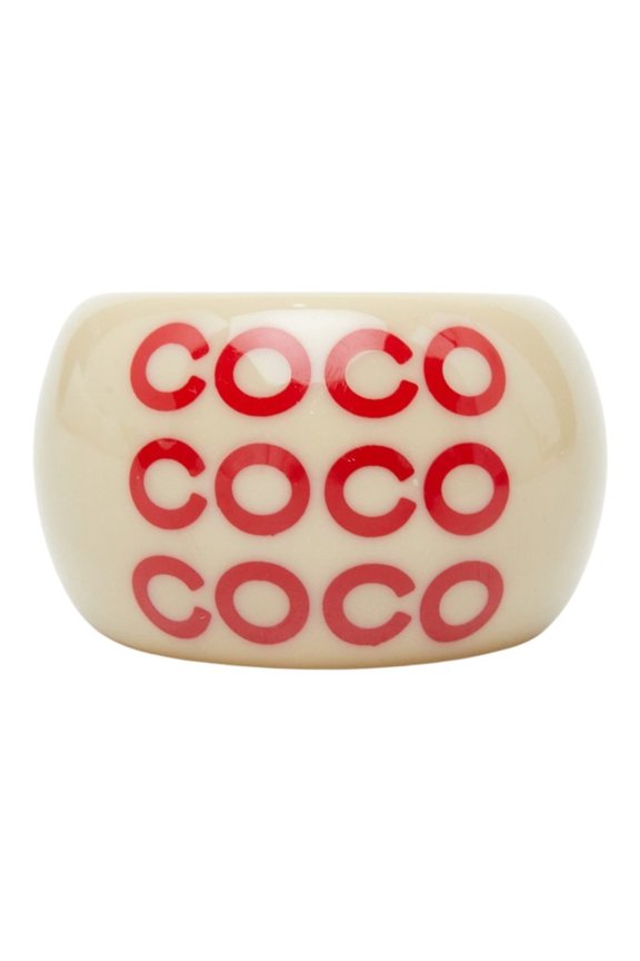 Pre-Owned Chanel Coco Mark Ring, Size 1, Greige Plastic, Women's, CHANEL