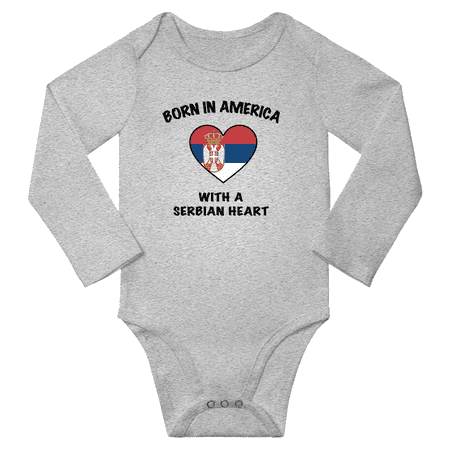 

Born in America With a Serbian Heart Baby Long Sleeve Romper (Gray 6 Months)