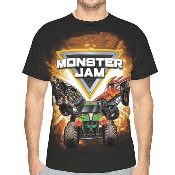 Monster Trucks-Ja-m Casual Men's T-Shirts Classic Crew T-Shirt Tops Slim Fit Short Shirts Sleeves Tees