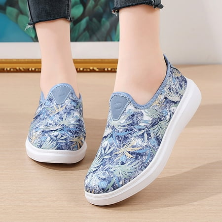 

Vedolay Women Summer Sneakers Women s Platform Wedge Slip-On Sneakers Comfortable Sole Round Toe Sneakers Blue 7