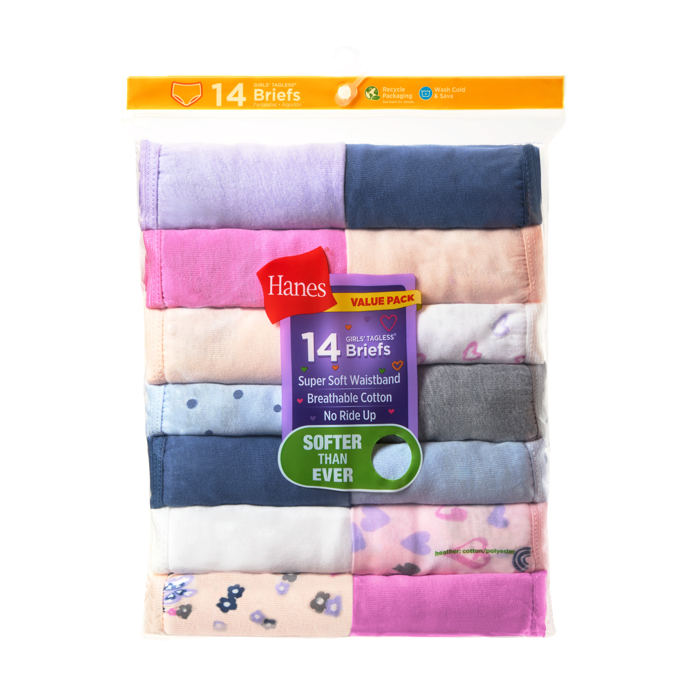 Hanes Girls' Cotton Brief Panties, 14-Pack photo 2