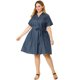 thumbnail image 3 of Women's Plus Size Dress Wrap Belted Turndown Collar Chambray Dress Dark Blue 2X, 3 of 7
