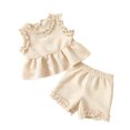 thumbnail image 2 of Toddler Baby Girl 2Pcs Summer Plaid Outfit Sleeveless Ruffle Peplum Tank Top & Shorts Set, 2 of 6