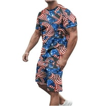 IROINNID Men's Short Sleeve July 4th Walkshorts Unlimited Day Printing T-shirt Elastic Waist Shorts Casual Sports Holiday Top Shorts Two Piece Set