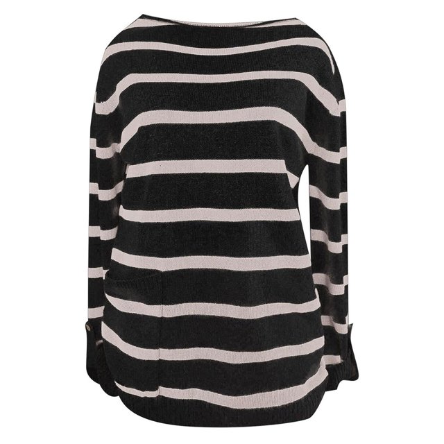 Faithtur Women Knit Sweater Long Sleeve Crew Neck Contrast Color Striped Sweater Pullover Sweater for Fall Winter
