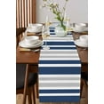 thumbnail image 4 of ERUNPONLY Navy Blue Grey Stripe Table Runner - 72 Inch Long Farmhouse Minimalist Striped Cotton and Linen Blended Dress Scarves Farmhouse Table Runner for Kitchen Dining, Coffee Table, 16"x72", 4 of 8