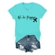 thumbnail image 1 of Camiseta informal de cuello en V con letras para mujer: poliéster y spandex, estilo veraniego, tallas S-XXL con medidas de busto/longitud., 1 of 2
