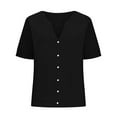 thumbnail image 4 of Bovemsi Women's Fashionable Casual V Neck Short Sleeved Cotton and Linen Top Shirt, Black Women's Summer Shirts, S, 4 of 5
