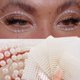thumbnail image 1 of Tatuaje temporal de diamantes de imitación autoadhesivos 3D con cara de ojos de perla blanca, 1 of 5
