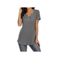 thumbnail image 2 of HULKLIFE Short Sleeve Casual Women's Wear,Womens Waffle Knit Tunic Tops Long/Short Sleeve Loose Fitting Daily Casual Button Up Basic Henley Tops,Gray XL, 2 of 5