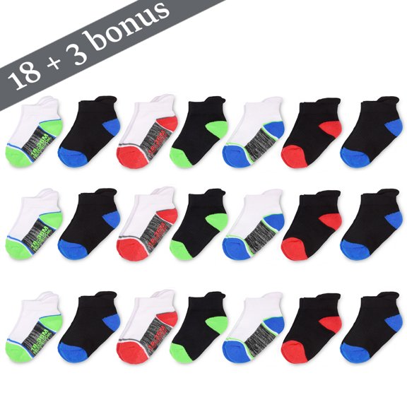 Fruit of the Loom Baby and Toddler Boy Cushion Gripper Low Cut Socks, 18 3 Bonus Pack, Sizes 6M-5T