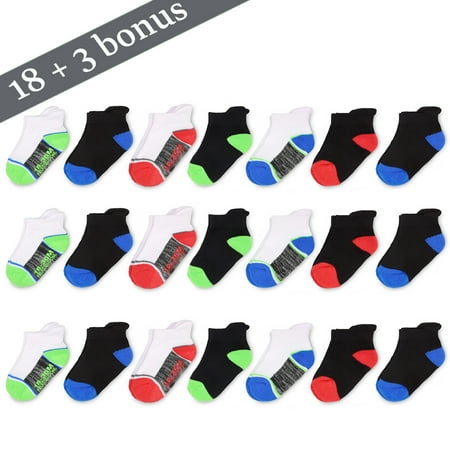 

Fruit of the Loom Baby and Toddler Boy Cushion Gripper Low Cut Socks 18+3 Bonus Pack Sizes 6M-5T