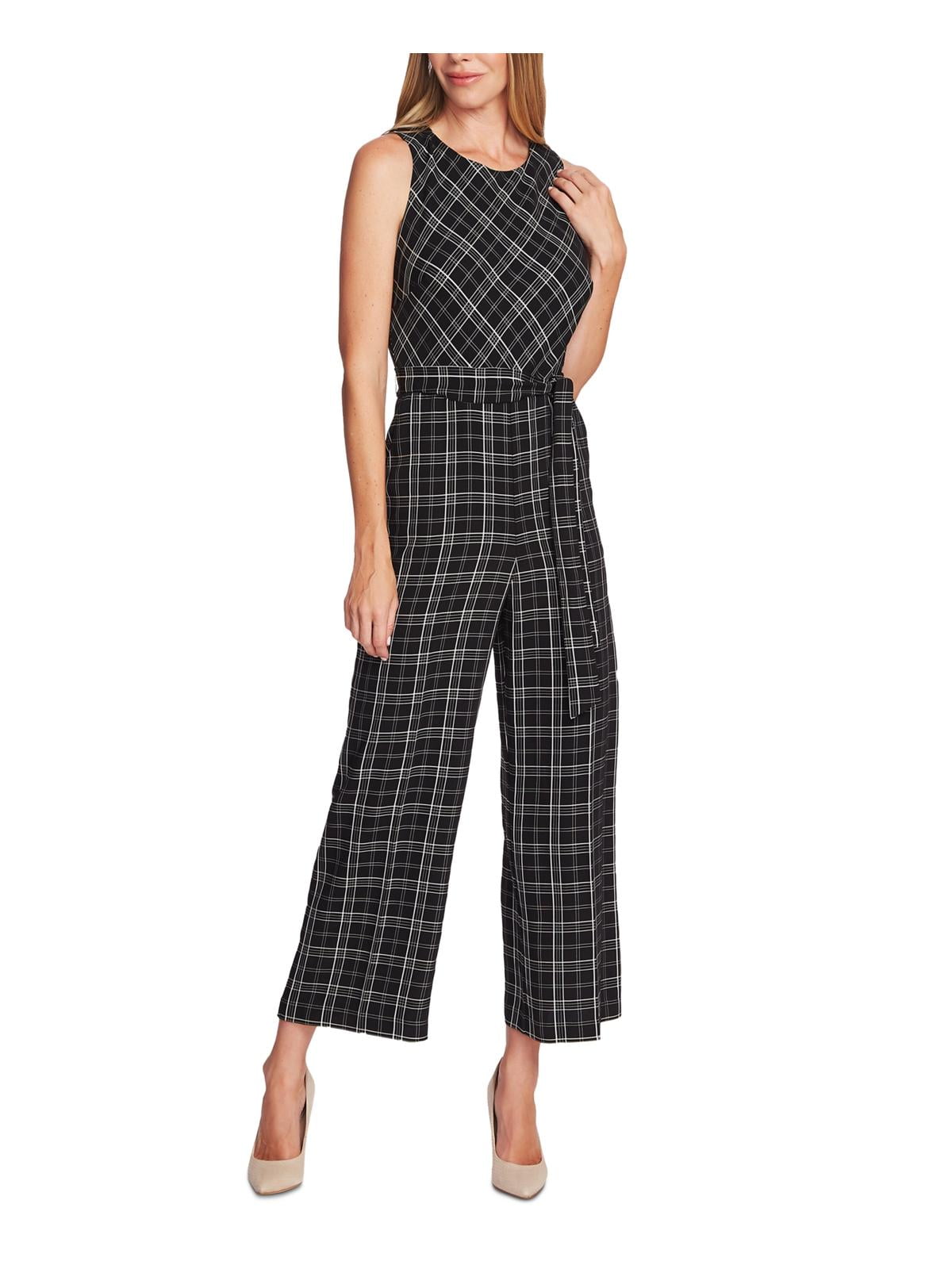 Vince Camuto Womens Plaid Crew Neck Jumpsuit Vince Camuto Womens Plaid Crew Neck Jumpsuit