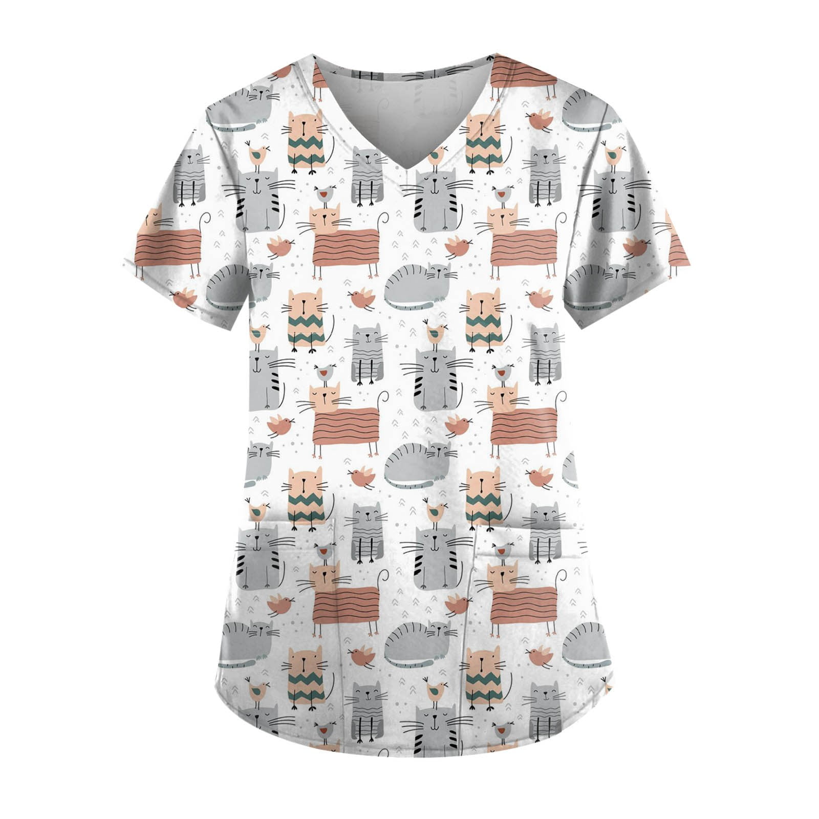 QAZXD Women's Short Sleeve V Neck Print Pocket Carer Scrub Tops Brown QAZXD Women's Short Sleeve V Neck Print Pocket Carer Scrub Tops Brown
