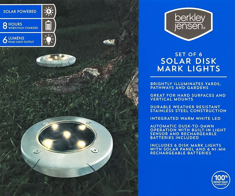 Berkley Jensen 6-Lumen Solar Disk Mark Lights, 6 pk. - Stainless Steel