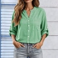 thumbnail image 4 of Warop Button Down Shirts for Women 3/4 Sleeve Striped Tops V-Neck Business Casual Shirt with Pocket and Roll-Tab Sleeves, 4 of 8