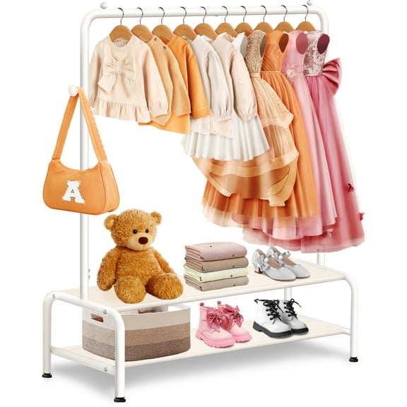 Kids Clothing Rack -  Dress Up Clothes Rack - Baby Toddler Closet - Mini Freestanding Coat Racks with 2 Shelves  - Garment Rack for Hanging Clothes Organizer