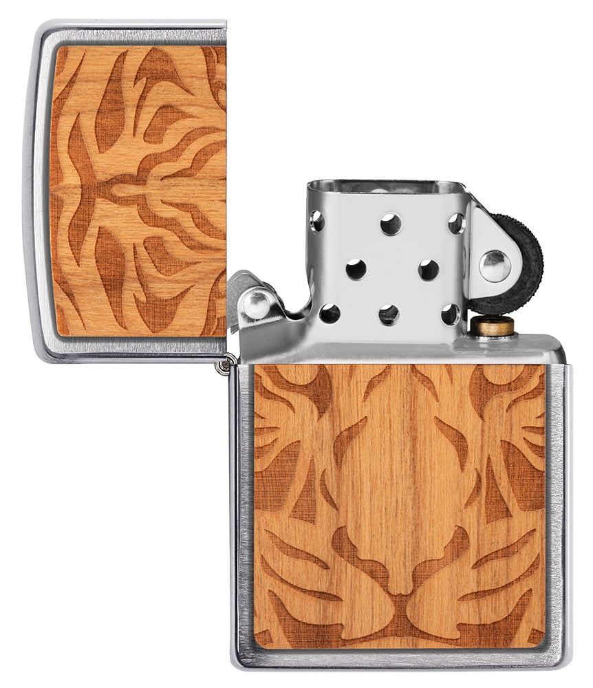 Zippo Woodchuck USA Cherry Tiger Head Brushed Chrome Pocket Lighter