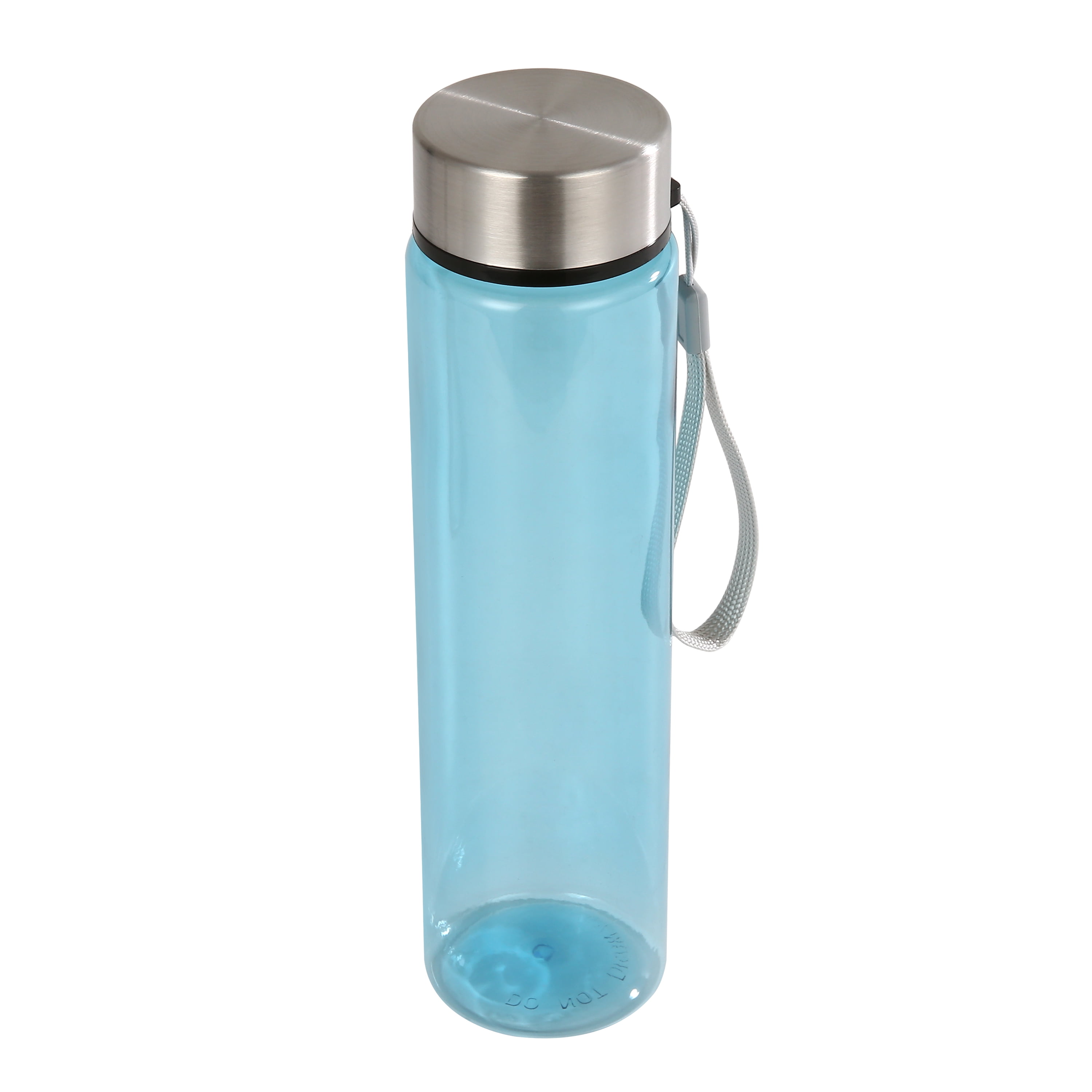 Mainstays 18oz Plastic Blue Water Bottle Stainless Steel Screw Cap Lid with Strap