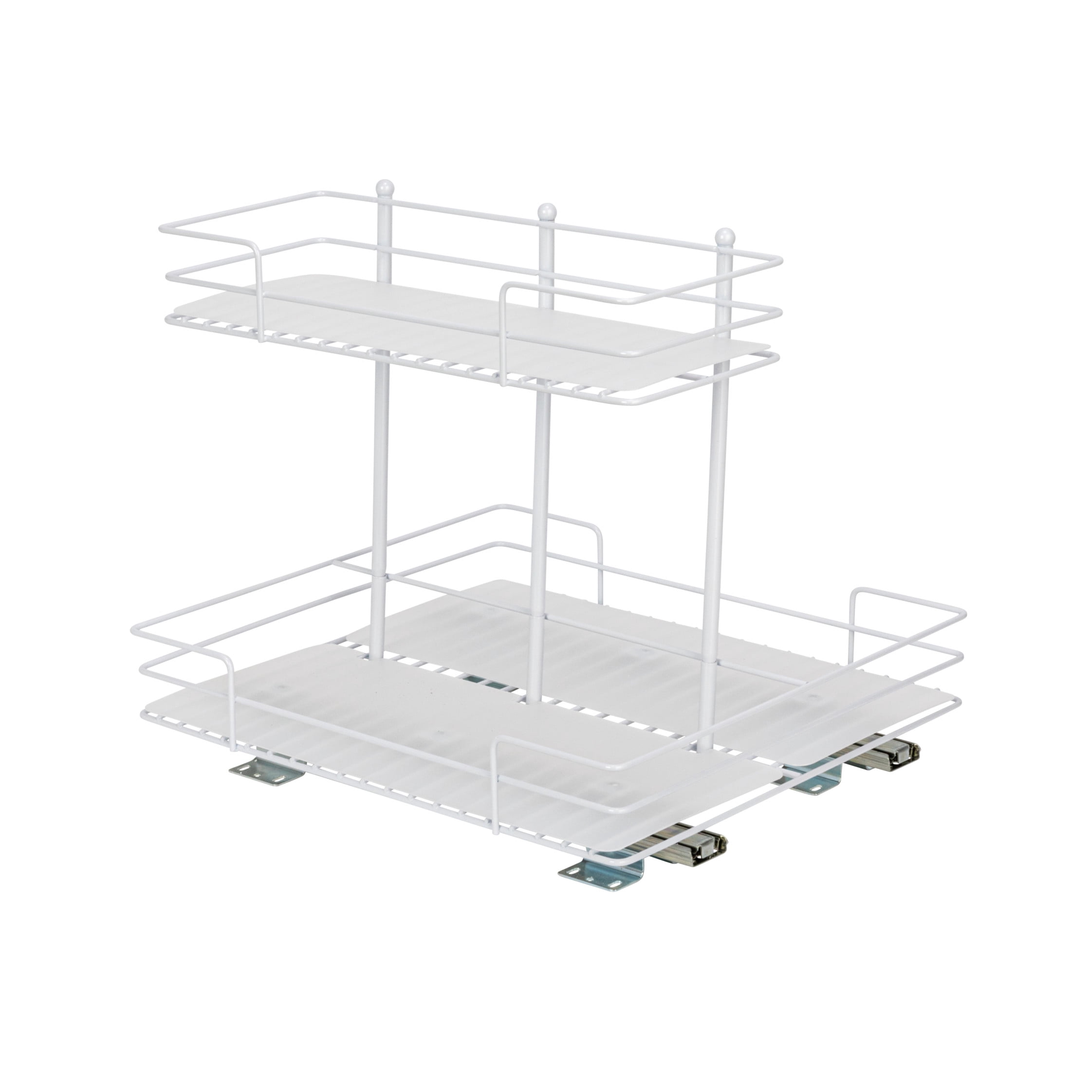 Household Essentials Glidez Paint-Finished Steel Pull-Out/Slide-Out Storage Organizer with Plastic Liners for Under Sink or Cabinet Use- 2 -Tier Design - Fits Standard Size Cabinet or Shelf, White