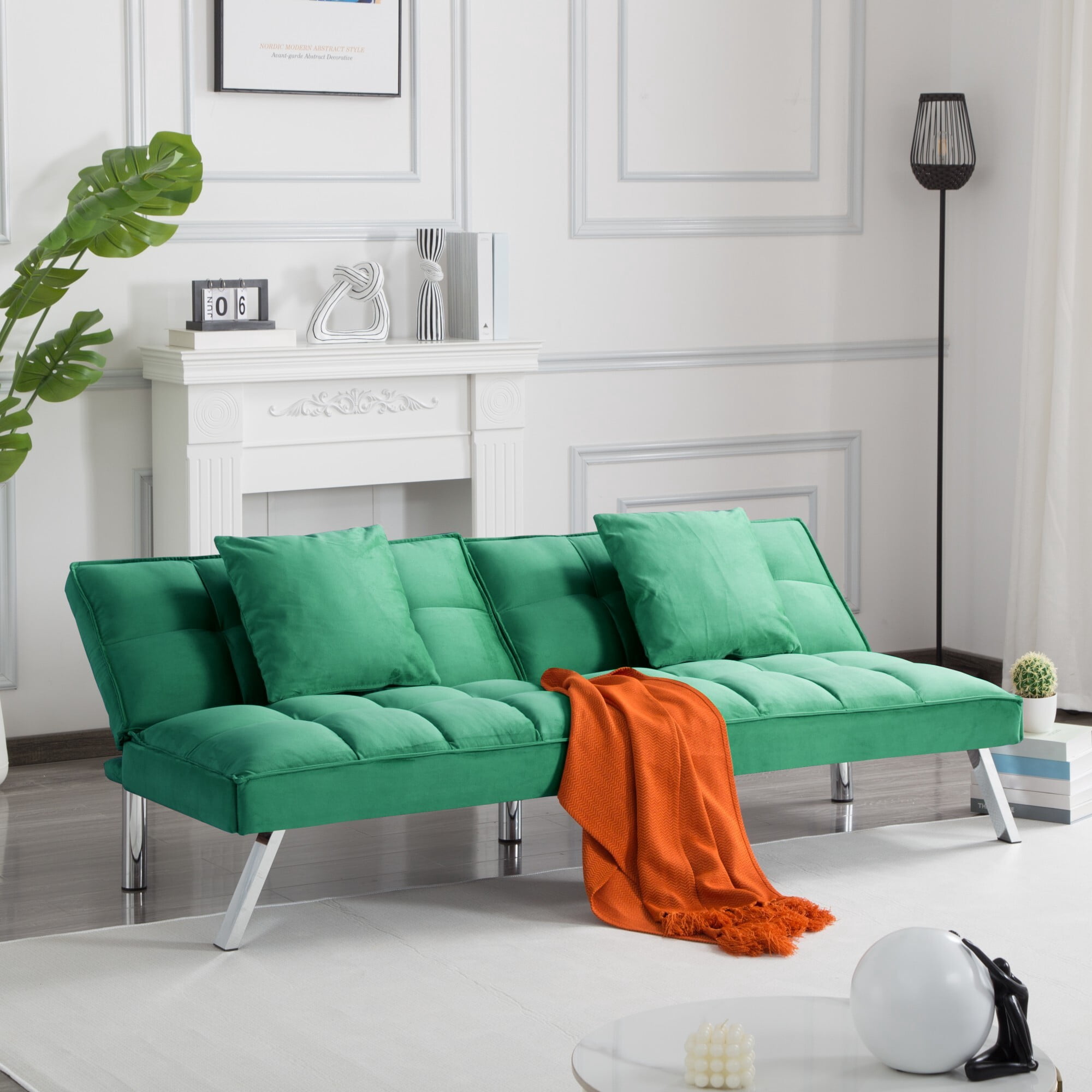 DEALTOPS 67" Convertible Futon Sofa Bed, 5-Angle Split-Back Sleeper with 2 Pillows for Small Spaces, Green