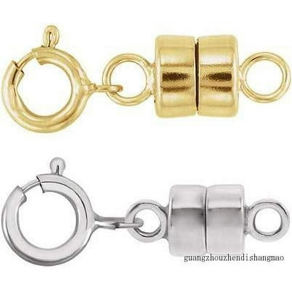 1 - Each New Solid 14K Yellow And 1 - New Solid 14K White Round Magnetic Clasp W/ 14K White 5Mm Spring Ring Clasp For Necklaces, Bracelets, And Anklets - $ 58.58