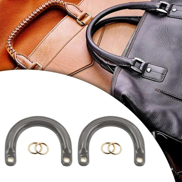 2Pcs U Shaped Purse Handles DIY Bag Strap with Metal Buckles Handbag Handles Golden Buckle Grey