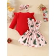 thumbnail image 6 of Baby Toddler Girls Christmas Outfits 0 3 6 12 18 Months Long Sleeve Romper + Bow Suspender Skirt + Headband Set Newborn Clothes, 6 of 9