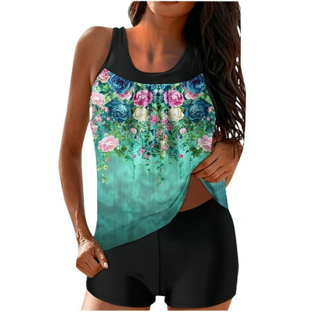 MSJUHEG Tankini with Skirt Plus Size Swimsuit for Women Bathing Suit Tops for Women Floral Breast Top Two Piece Bikini Set Bathing Suit Tops for Women Bathing Suit Tops for Women Sky Blue 1 S