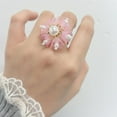 thumbnail image 3 of Cute Shell Pearl Flower Statement Ring for Women Gold Plated Dainty Petal Leaf Floral Wedding Promise Expandable Adjustable Open Wrap Finger Rings Comfort Fit Holiday Jewelry, 3 of 12