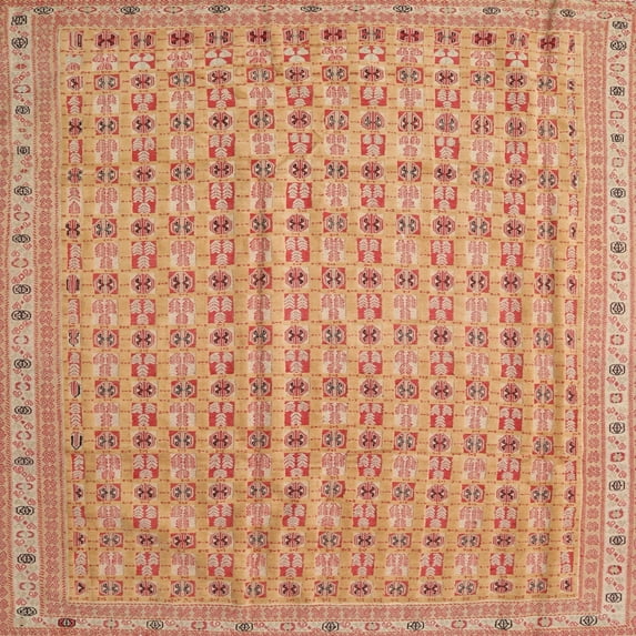 Ahgly Company Indoor Square Contemporary Sand Brown Abstract Area Rugs, 3' Square