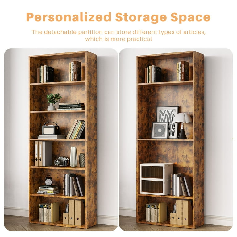 Taoset 6-Tier Bookcase, 63" Tall Retro Brown photo 3