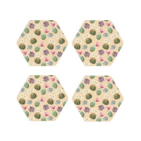 

Drink Coasters Set of 4 desert Cactus Succulents Leather Coasters for Coffee Table Protector Heat Resistant Cute Coasters for Home Decor Housewarming Gifts Bar Kitchen 4 Inch Hexagon