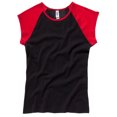 thumbnail image 1 of B&C Camiseta de manga corta en canalé fino con mangas de diferente color chica/mujer (Negro/Rojo), 1 of 1