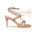 thumbnail image 3 of BLISSFUL STEP Rhinestone Square Toe Ankle Strap Stiletto Heel Sandals for Women Rose Gold (Size 7), 3 of 6