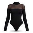 thumbnail image 4 of TEAJOPSUU Womens Bodysuit Turtle Neck Sheer Mesh Shoulder Long Sleeve Slim Fit Tops Spicy Elegant Bodycon Jumpsuit for Party Black, 4 of 5