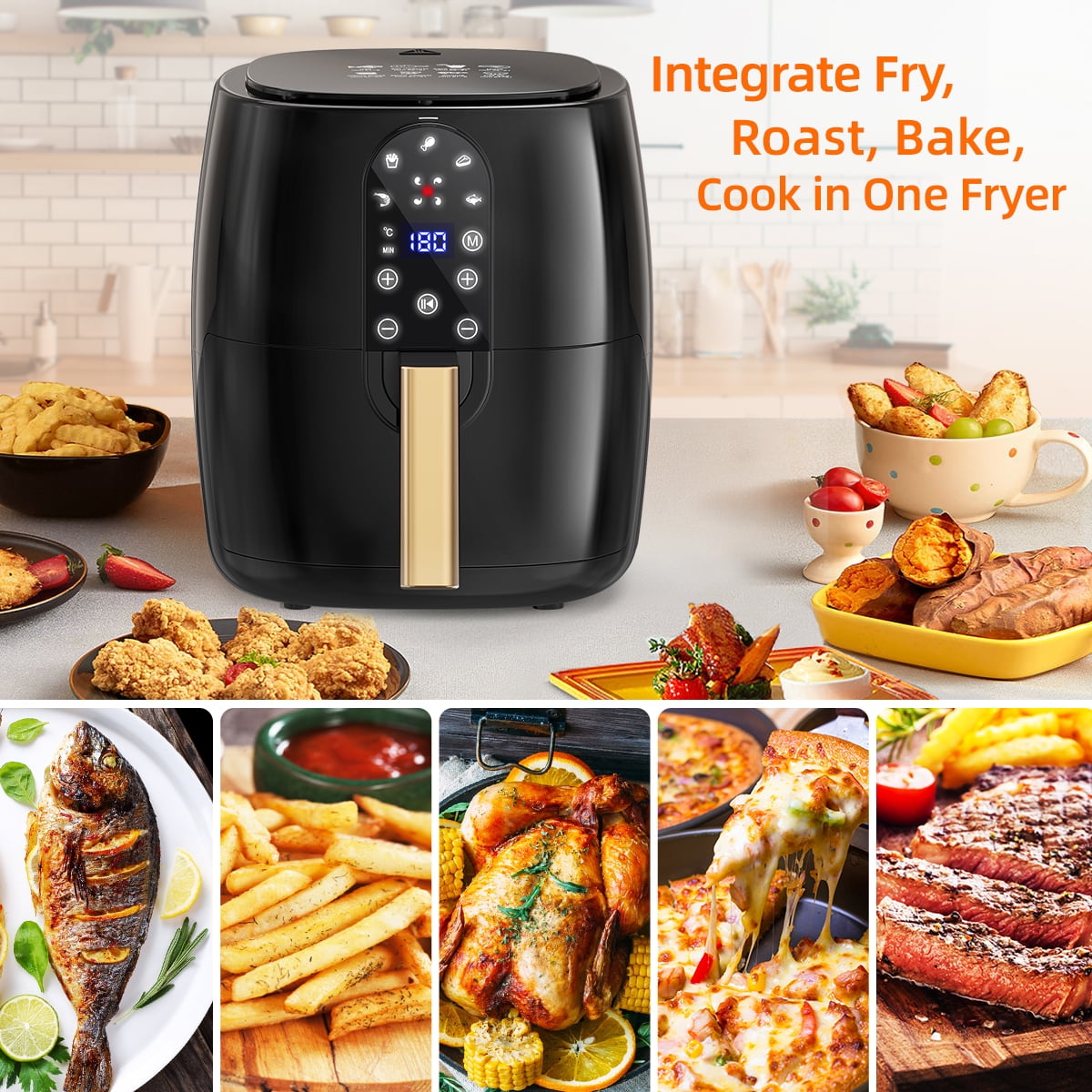 GPED Air Fryer, 5.2QT Air Fryer Oven Oilless Cooker, 5-in-1 Hot Air Fryers with Digital LED Touch Screen, 5 Preset Cookings, Dishwasher-Safe Basket, Including Air Fryer Paper Liners 50PCS