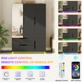 thumbnail image 5 of Blotout 3 Door Wardrobe Closet with Mirror & LED Lights, Bedroom Armoire with 2 Drawers and Multi-Layer Shelves , Modern Wooden Armoire Wardrobe Closet with Hanging Rod for Bedroom, 5 of 8