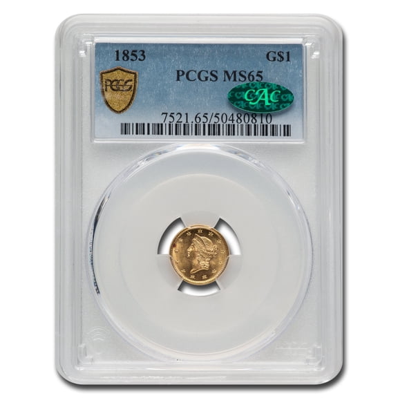 1853 $1 Liberty Head Gold MS-65 PCGS CAC