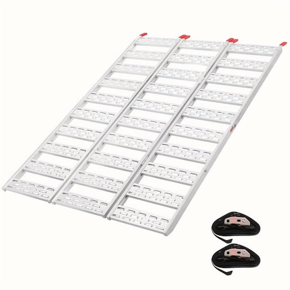 Towallmark 50 x 76 Inch Aluminum Tri Fold Ramp 1500LBS Capacity Loading Ramps With Anti Slip Treads, For ATVs, Push Mowers, Garden Tillers, 1 Pack